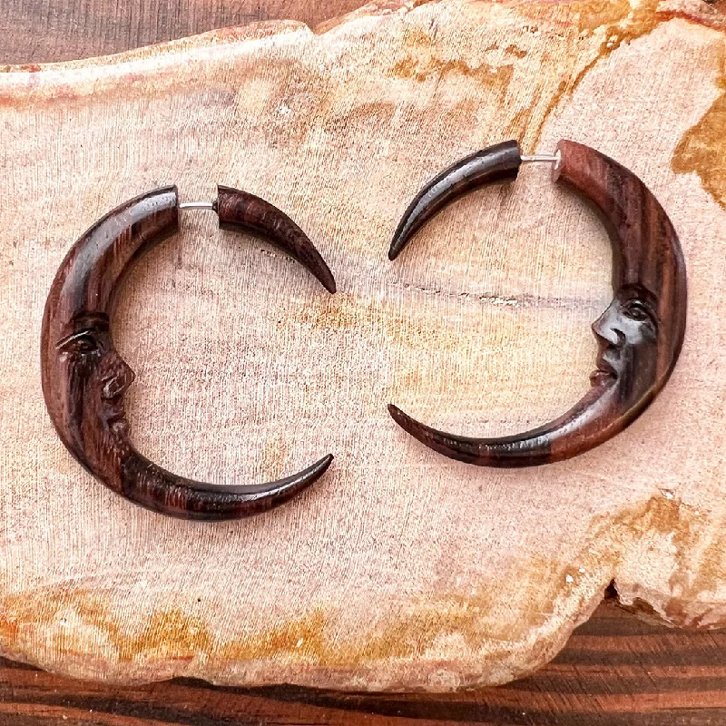 Hoop earrings with circle designs for a classic and timeless shape-<span>EFW-089<span>: </span></span>Crescent Moons - Wood