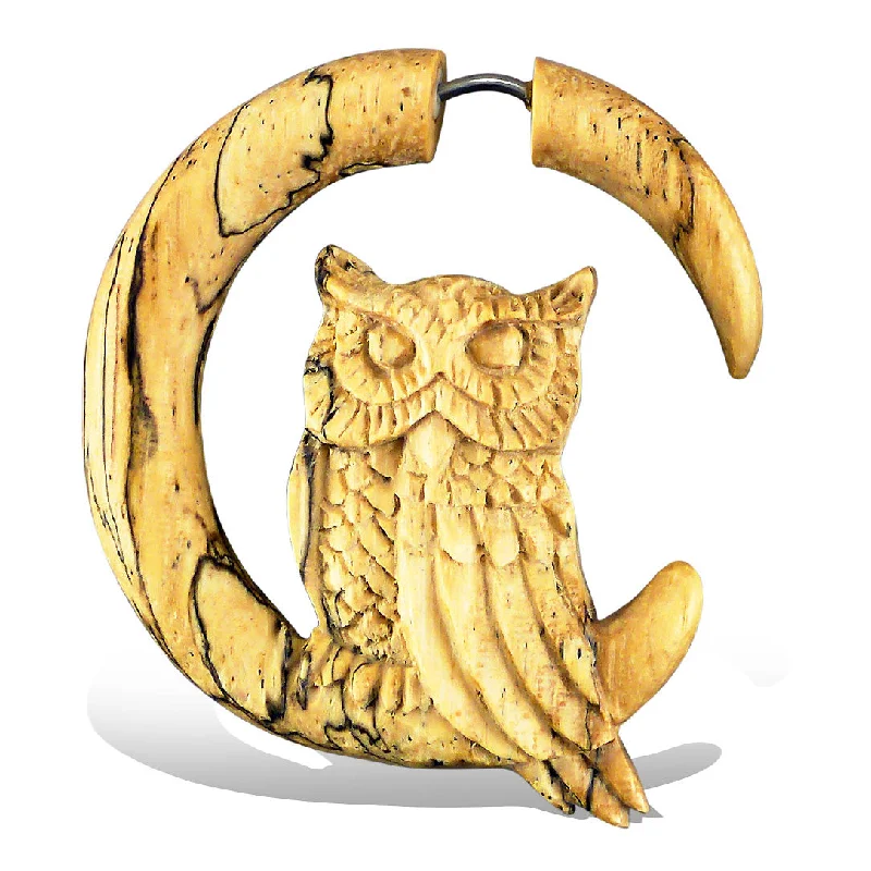 Best hoop earrings with cubic zirconia for a budget-friendly, dazzling look-<span>EFW-112<span>: </span></span>Perched Owl - Wood