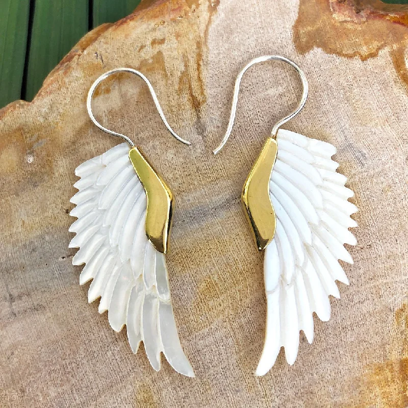 Best hoop earrings with rose gold for a romantic and warm aesthetic-<span>ESS-107<span>: </span></span>Small Eagles Wing - Shell