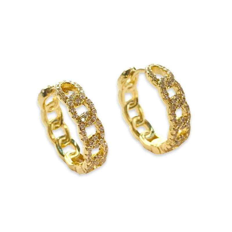 Hoop earrings with artistic filigree designs for an intricate, delicate finish-Sparkle Cuban Chain 0.75” Huggies