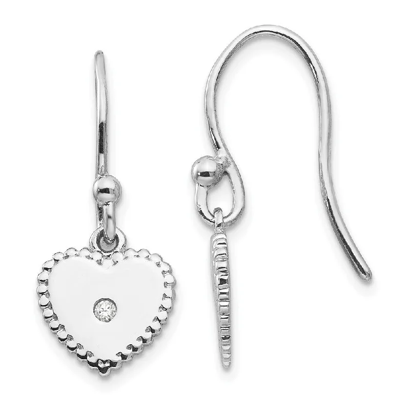 Stylish hoop earrings with diamond accents for an elegant and sparkling effect-Sterling Silver Diamond Heart Dangle Earrings (L-24 mm, W-10 mm)