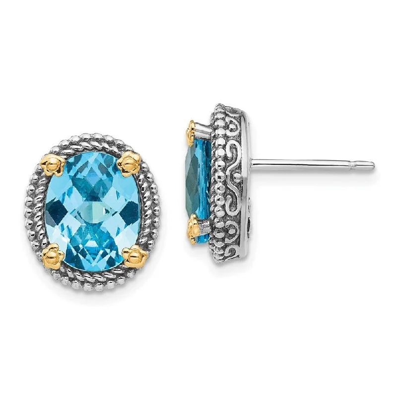 Best hoop earrings with tribal designs for a cultural and exotic aesthetic-Sterling Silver w/14k Swiss Blue Topaz Earrings