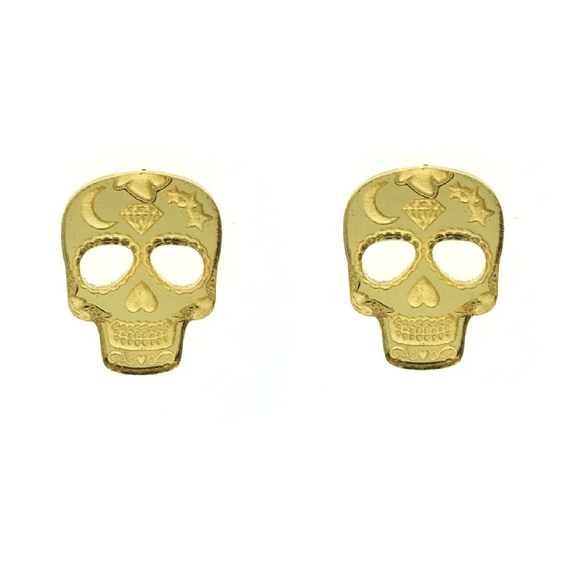 Lightweight hoop earrings for comfortable and all-day wear-Sugar Skull Earrings in Mirror Gold