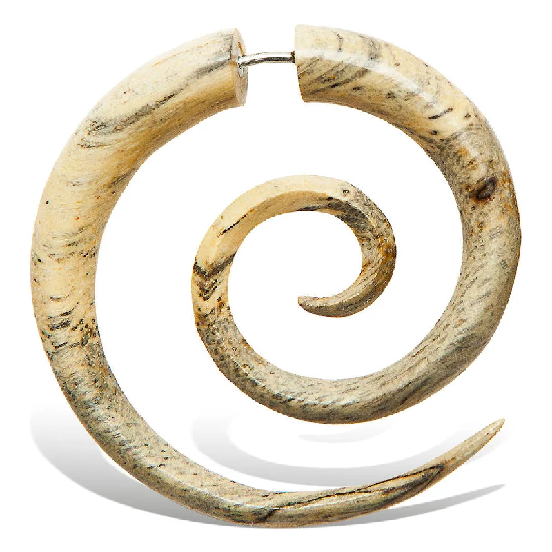 Hoop earrings with diamond-cut surfaces for added sparkle and shine-<span>EFW-051<span>: </span></span>Super Spirals - Spalted Tamarind Wood