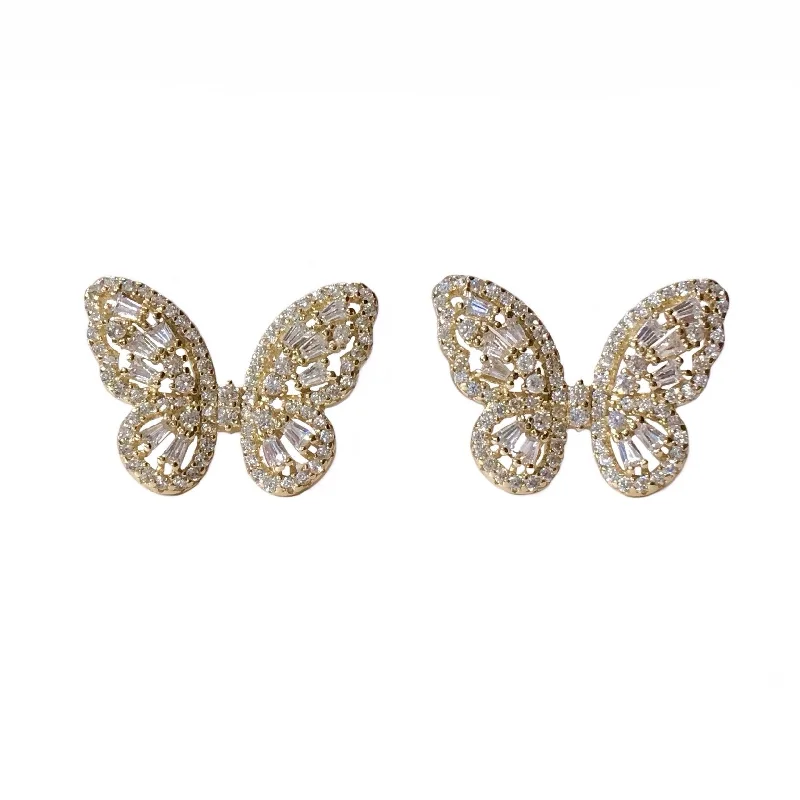 Best hoop earrings with smooth ceramic finishes for a polished, clean style-Sweet Baguette Butterfly Earrings