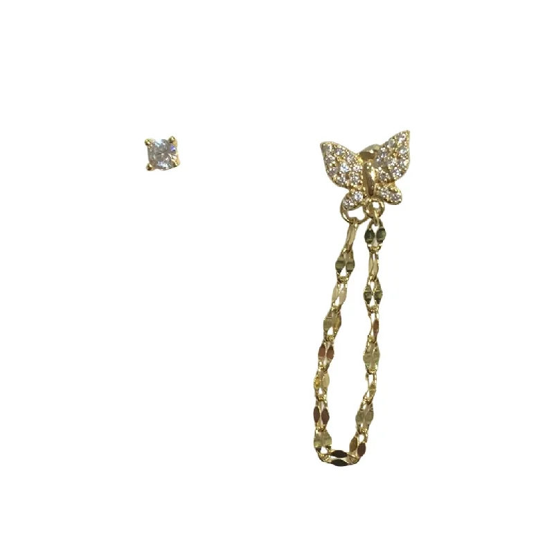 Hoop earrings with floral motifs for a feminine and nature-inspired look-Sweet Butterfly Chain Stud Unbalanced Earring Set