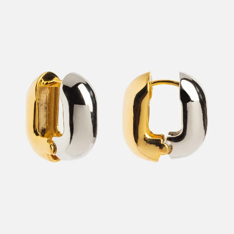 Hoop earrings with tortoiseshell designs for a chic and classic style-Two Tone Chunky Oval Huggies