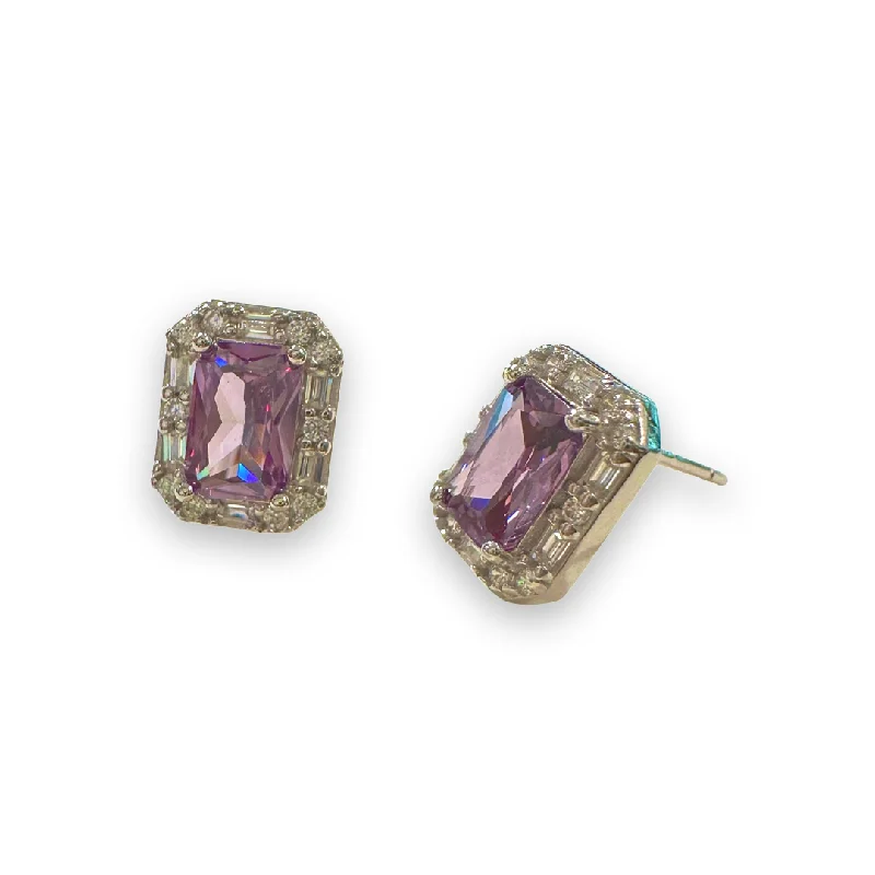 Best hoop earrings with gemstone accents for a colorful and elegant appearance-Adriene Emerald Cut Halo Birthstone Earrings