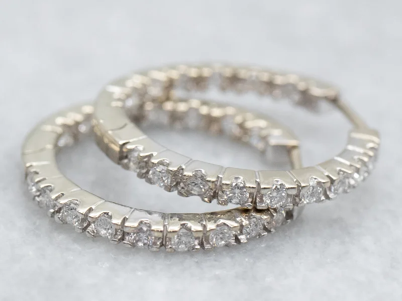 Best hoop earrings with hammered gold for a rustic yet elegant look-White Gold Diamond Hoop Earrings