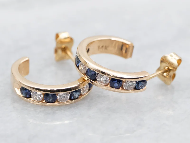 Hoop earrings with satin finishes for a smooth and elegant appearance-Channel Set Sapphire and Diamond Hoop Earrings