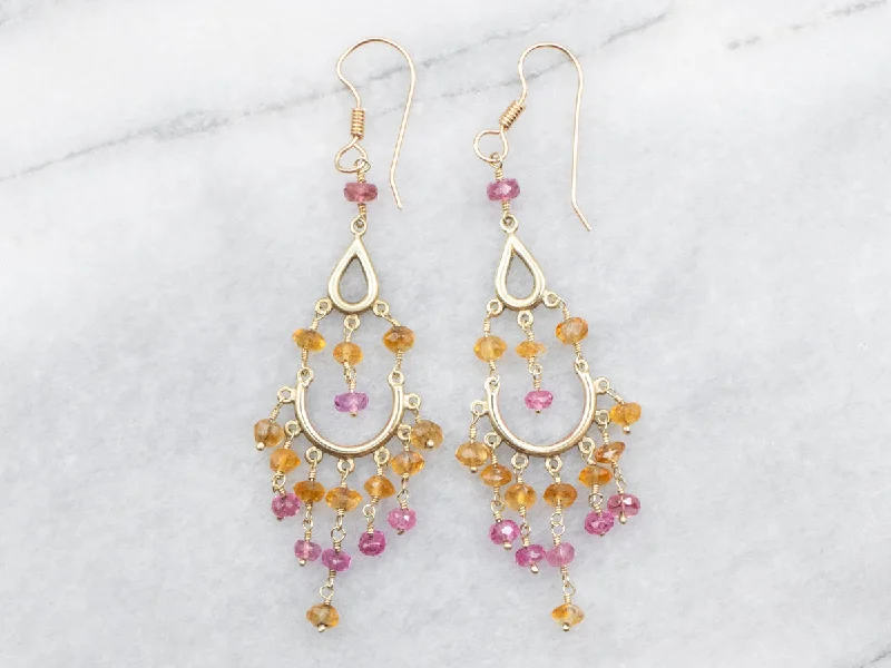 Best hoop earrings with minimal embellishments for a sleek and modern look-Yellow Gold Citrine and Pink Tourmaline Drop Dangle Earrings