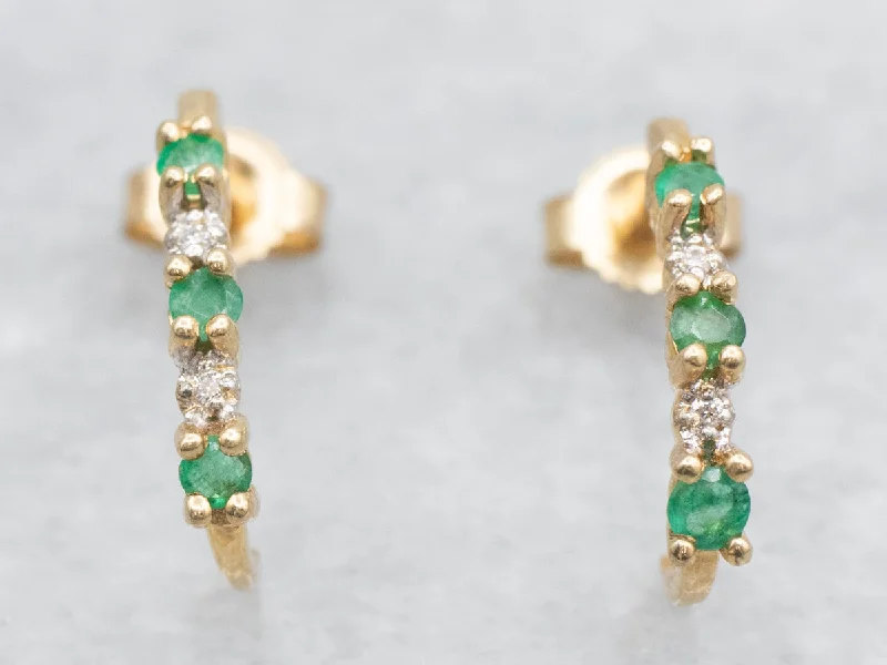 Best hoop earrings with asymmetrical designs for a fashion-forward, avant-garde look-Emerald and Diamond J Hoop Earrings