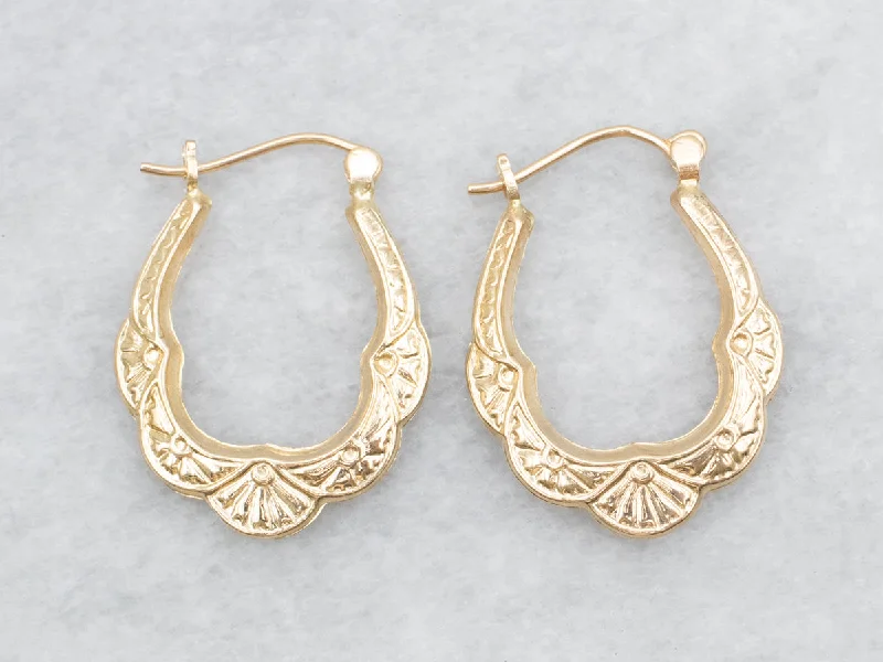 Hoop earrings with rhinestone-studded rims for a glamorous touch-Scalloped Gold Hoop Earrings