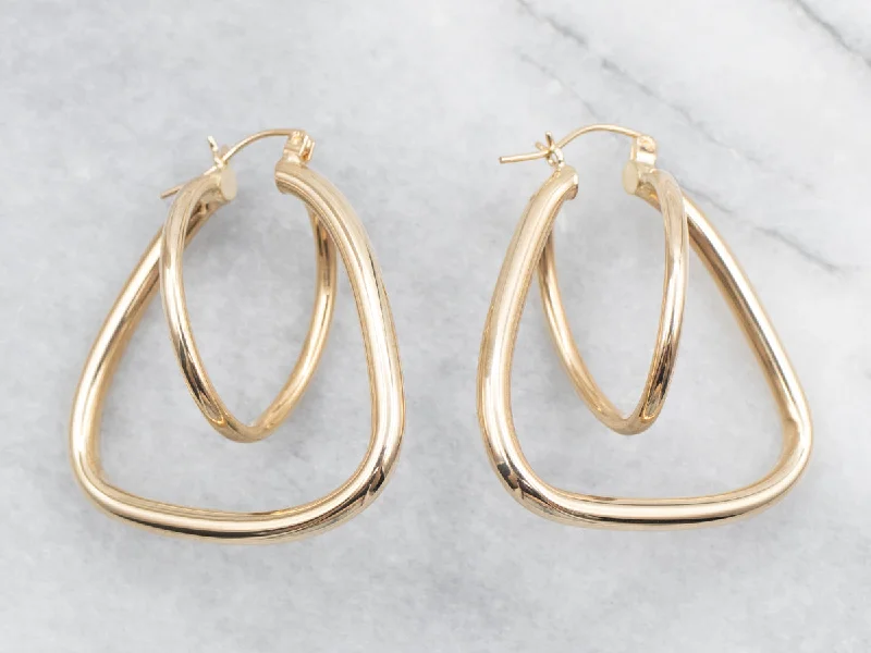 Best hoop earrings with matte finish for a sophisticated, understated design-Yellow Gold Funky Geometric Tube Hoop Earrings