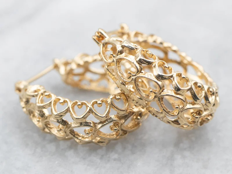 Hoop earrings with floral motifs for a feminine and nature-inspired look-Gold Sweetheart Filigree Hoop Earrings