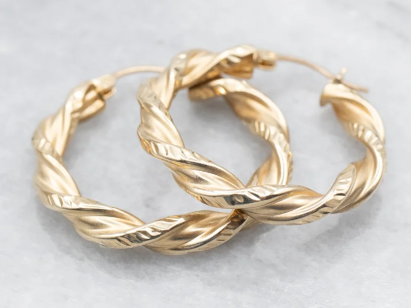 Best hoop earrings with vintage rhinestone embellishments for a retro-glam effect-Textured Gold Twisted Hoop Earrings